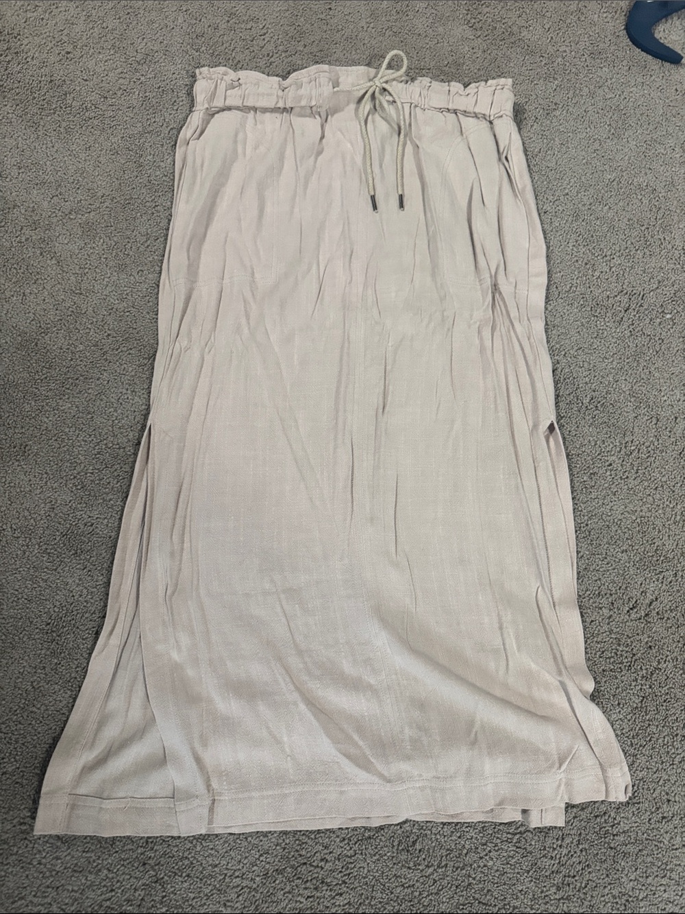 Light tan Drawstring Waist Maxi Skirt with slits